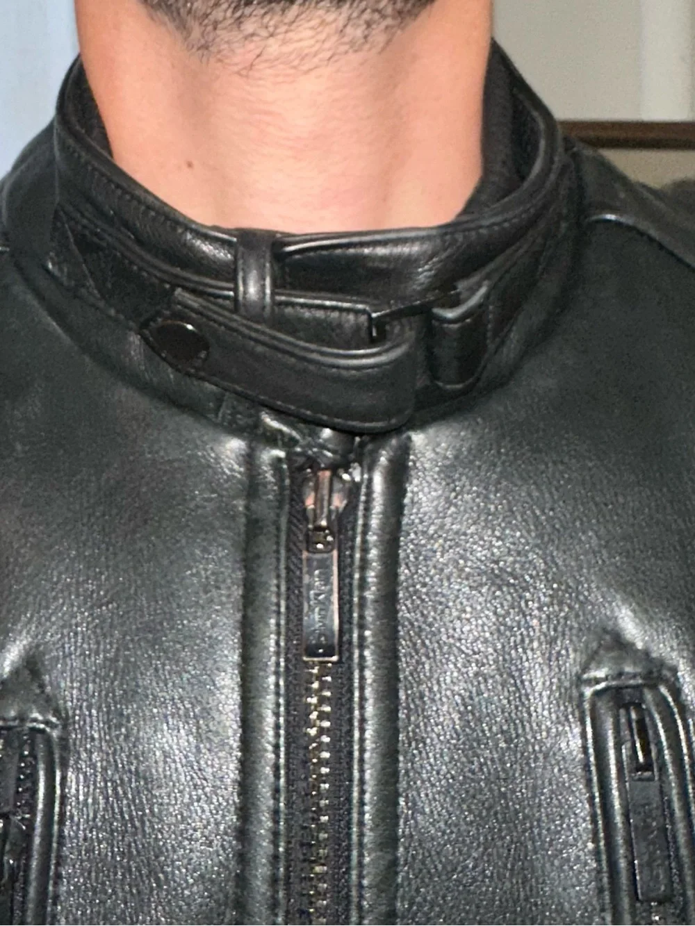 Men's Black Calvin Klein Leather Moto Jacket - Classic Biker Style